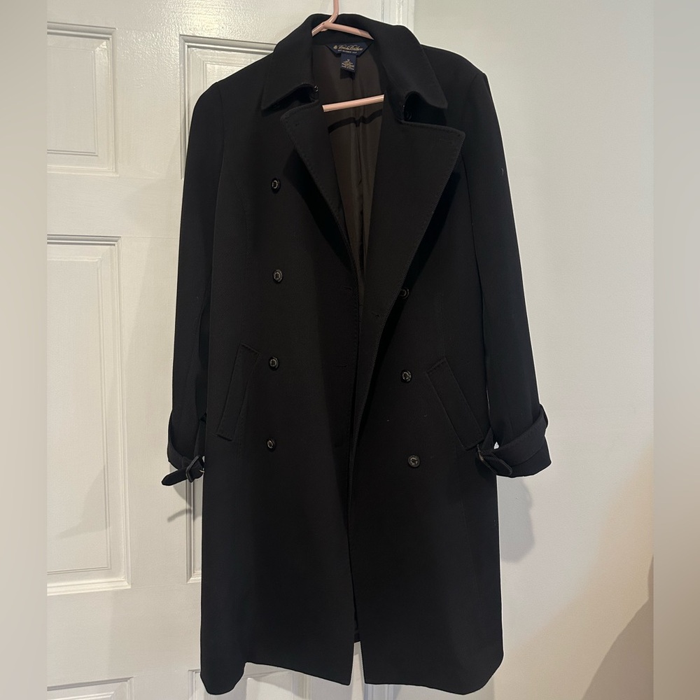 brooks brothers black pea coat shell with wool lining barely worn like new